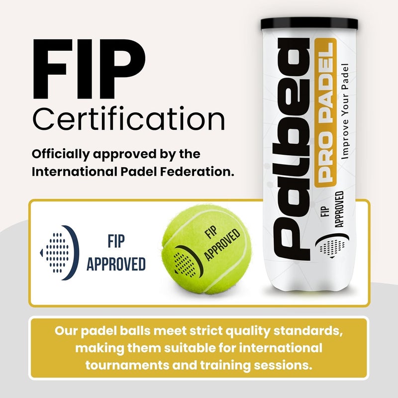 Palbea PRO Padel Balls. 6/12/24 Tubes of 3 Padel Tennis Balls FIP Approved. Paddle Balls Made of HV Felt for Training and Tournament. Suitable for Any Surface or Sites. - Image 3